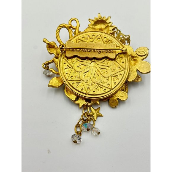 Kirks Folly Fairy Wishing Pool Pin Gold Tone Dragonfly Flowers Whimsical Brooch - Picture 3 of 5